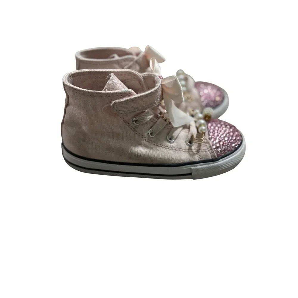 Converse Chuck Taylor All Star Custom Pink Rhinestone Pearl toddlerShoes Size 10